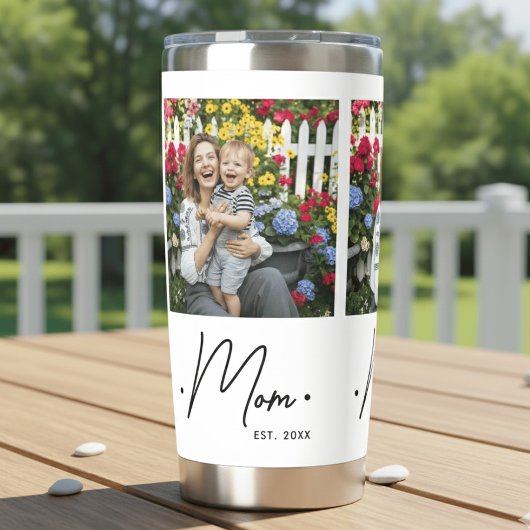 Mom Established Script 3 Photo White Thermobecher