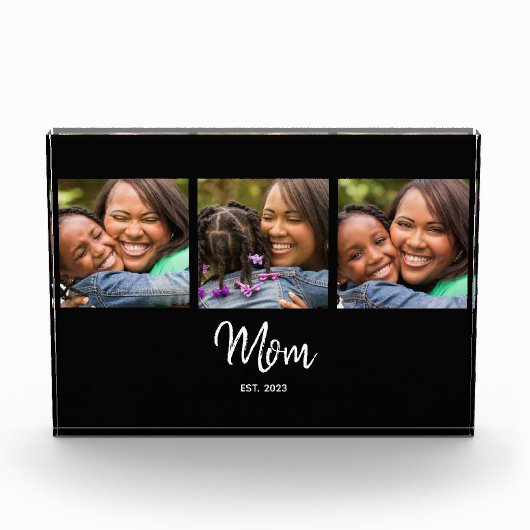 Mom Established Script Black 3 Photo Acrylic Award Fotoblock (Vorderseite)