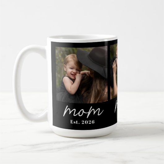 Mom Established Script Black 3 Photo  Coffee Mug Kaffeetasse (Links)