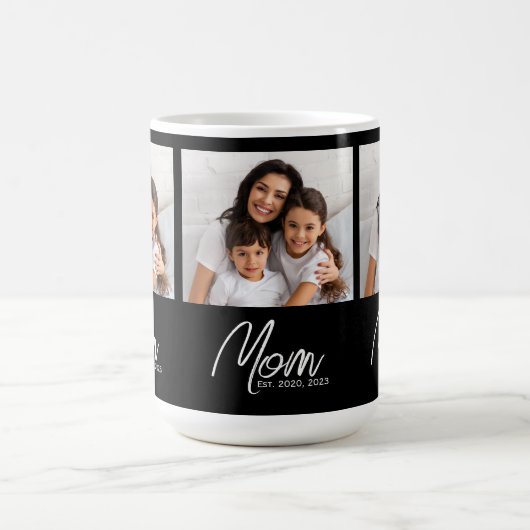 Mom Established Script Black 3 Photo Coffee Mug Kaffeetasse (Mittel)