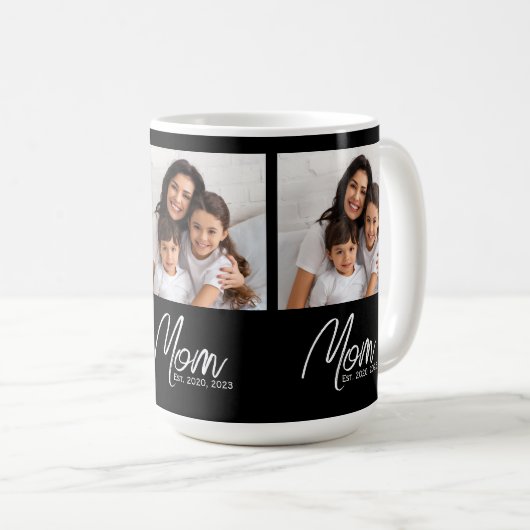 Mom Established Script Black 3 Photo Coffee Mug Kaffeetasse (VorderseiteRechts)