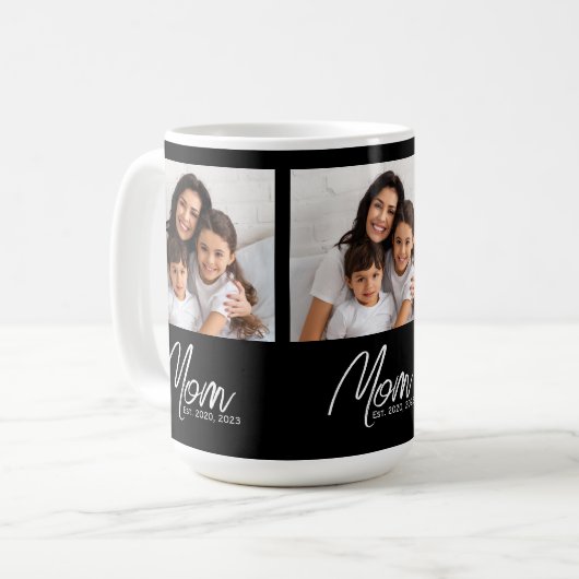 Mom Established Script Black 3 Photo Coffee Mug Kaffeetasse (Vorderseite Links)