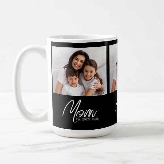 Mom Established Script Black 3 Photo Coffee Mug Kaffeetasse (Links)