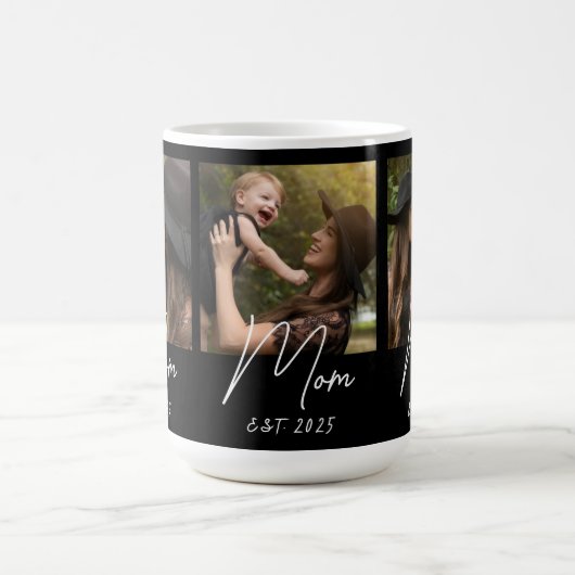 Mom Established Script Black 3 Photo  Coffee Mug Kaffeetasse (Mittel)