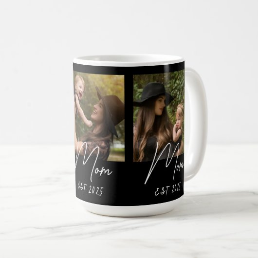 Mom Established Script Black 3 Photo  Coffee Mug Kaffeetasse (VorderseiteRechts)