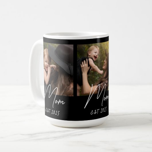 Mom Established Script Black 3 Photo  Coffee Mug Kaffeetasse (Vorderseite Links)
