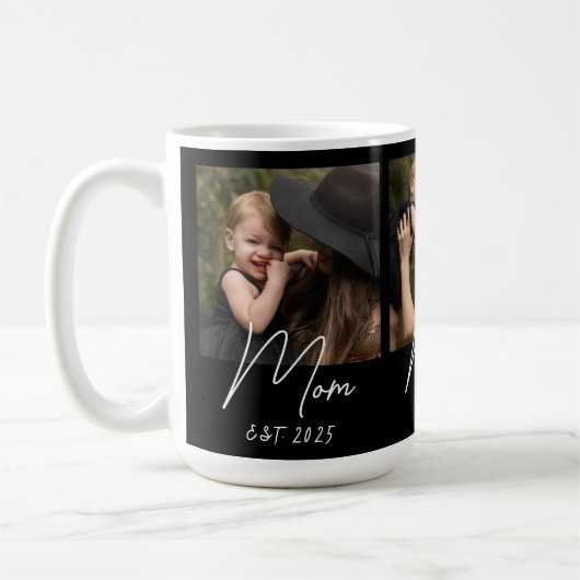 Mom Established Script Black 3 Photo  Coffee Mug Kaffeetasse (Links)