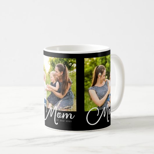 Mom Established Script Black 3 Photo Coffee Mug Kaffeetasse (VorderseiteRechts)