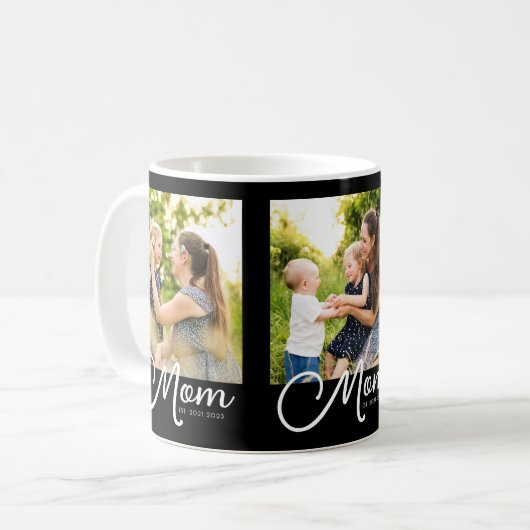 Mom Established Script Black 3 Photo Coffee Mug Kaffeetasse (Vorderseite Links)