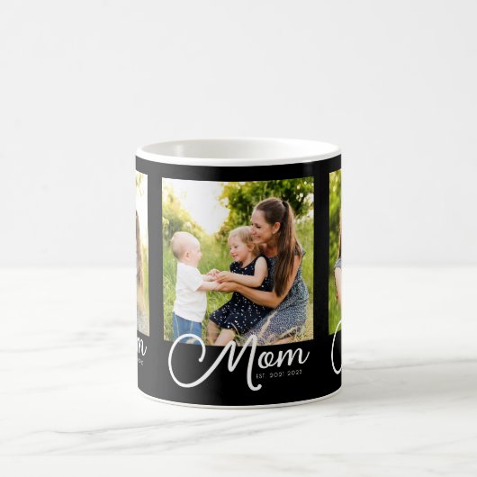 Mom Established Script Black 3 Photo Coffee Mug Kaffeetasse (Mittel)