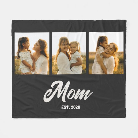 Mom Established Script Black 3 Photo Fleecedecke (Vorderseite (Horizontal))