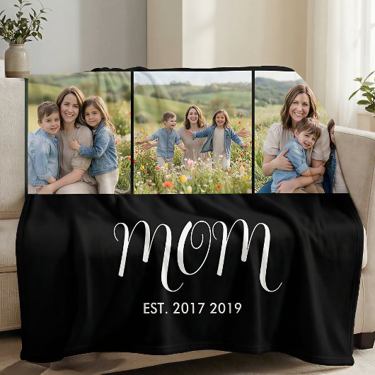 Mom Established Script Black 3 Photo Fleecedecke