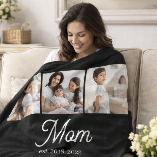 Mom Established Script Black 3 Photo Fleecedecke