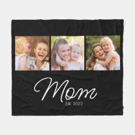 Mom Established Script Black 3 Photo Fleecedecke