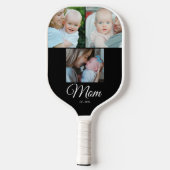 *Mom Established Script Black 3 Photo Gift Pickleball Schläger (Rückseite)