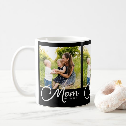 Mom Established Script Black 3 Photo Kaffeetasse (Mit Donut)