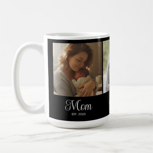 Mom Established Script Black 3 Photo Kaffeetasse (Links)