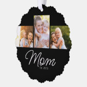 Mom Established Script Black 3 Photo Ornament Karte (Links)