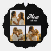 Mom Established Script Black 3 Photo Ornament Karte (Rückseite)
