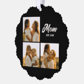Mom Established Script Black 3 Photo Ornament Karte (Links)