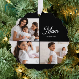 Mom Established Script Black 3 Photo Ornament Karte