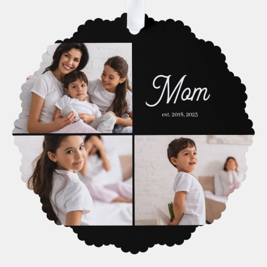 Mom Established Script Black 3 Photo Ornament Karte (Rückseite)