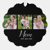 Mom Established Script Black 3 Photo Ornament Karte (Rückseite)