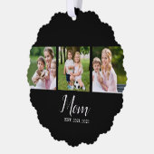 Mom Established Script Black 3 Photo Ornament Karte (Links)