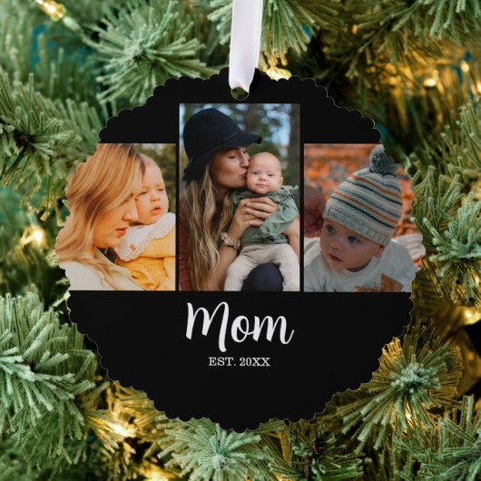 Mom Established Script Black 3 Photo Ornament Karte (Insitu (Baum))