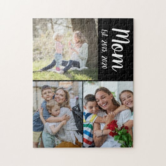 Mom Established Script Black 3 Photo Puzzle (Vertikal)