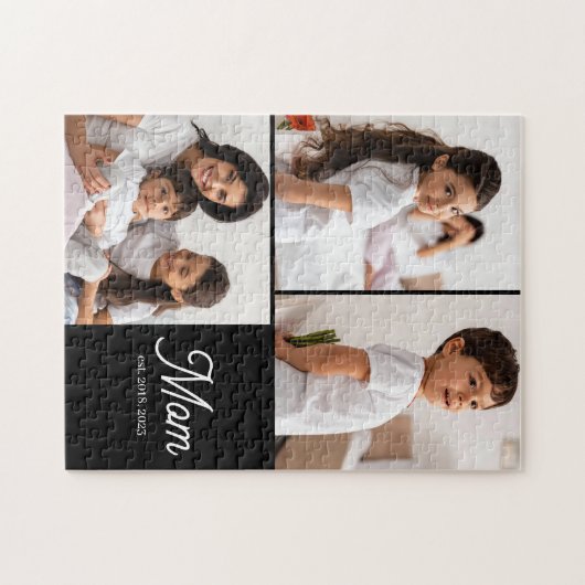 Mom Established Script Black 3 Photo Puzzle (Horizontal)