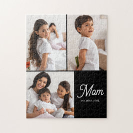 Mom Established Script Black 3 Photo Puzzle