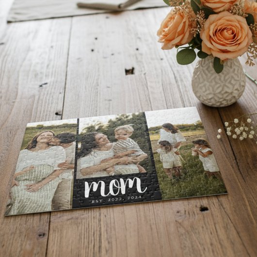 Mom Established Script Black 3 Photo Puzzle