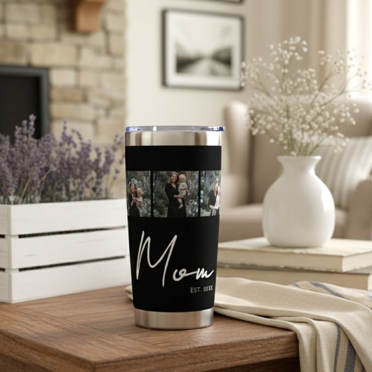 Mom Established Script Black 3 Photo Thermobecher