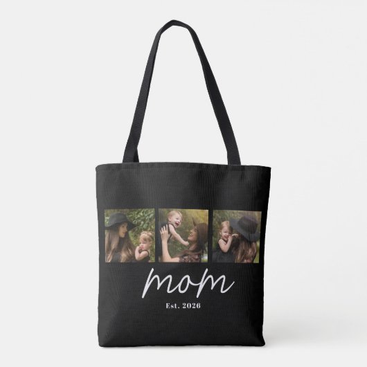 Mom Established Script Black 3 Photo Tote Bag Tasche (Rückseite)