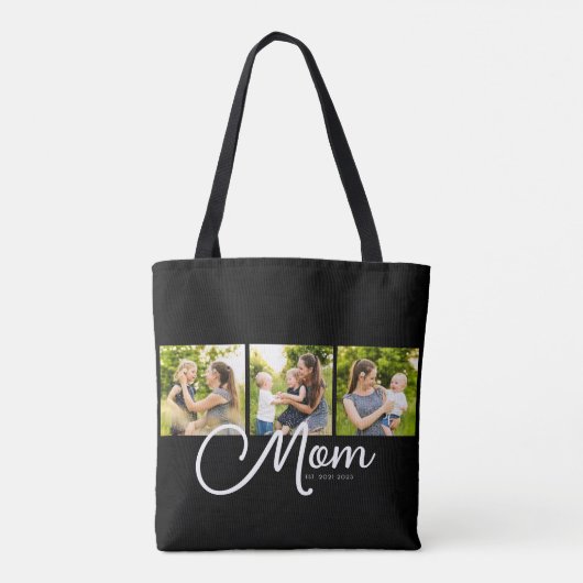 Mom Established Script Black 3 Photo Tote Bag Tasche (Rückseite)