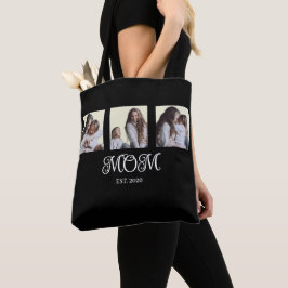 Mom Established Script Black 3 Photo Tote Bag Tasche