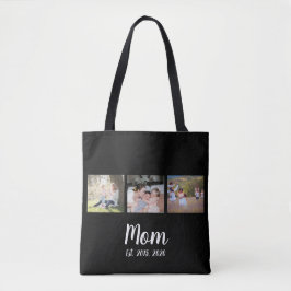 Mom Established Script Black 3 Photo Tote Bag Tasche