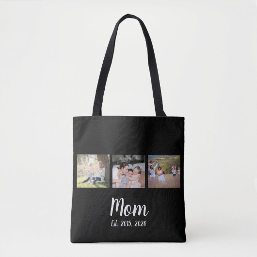 Mom Established Script Black 3 Photo Tote Bag Tasche (Vorderseite)