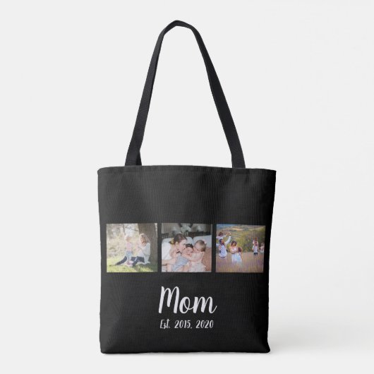 Mom Established Script Black 3 Photo Tote Bag Tasche (Rückseite)