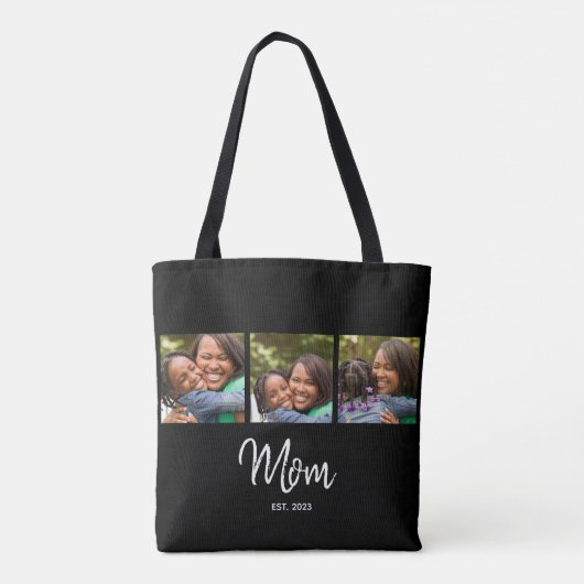 Mom Established Script Black 3 Photo Tote Bag Tasche (Rückseite)
