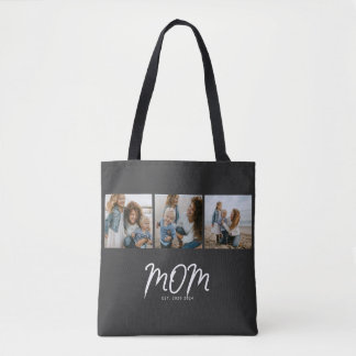Mom Established Script Black 3 Photo Tote Bag Tasche