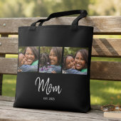 Mom Established Script Black 3 Photo Tote Bag Tasche
