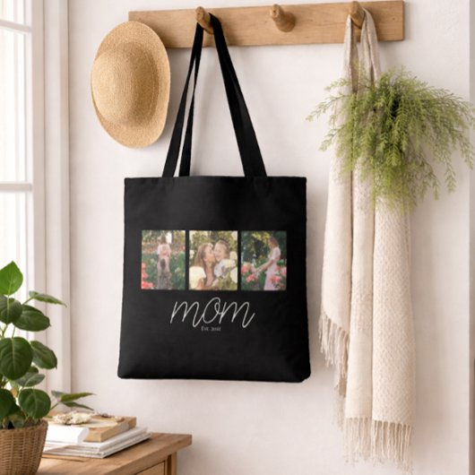 Mom Established Script Black 3 Photo Tote Bag Tasche