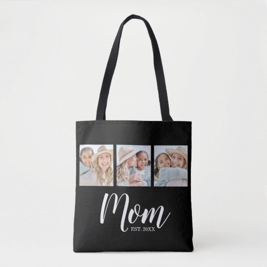 Mom Established Script Black 3 Photo Tote Bag Tasche (Vorderseite)