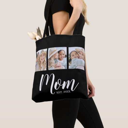 Mom Established Script Black 3 Photo Tote Bag Tasche (Von Nahem)
