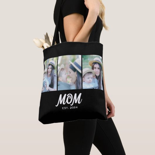 Mom Established Script Black 3 Photo Tote Bag Tasche (Von Nahem)