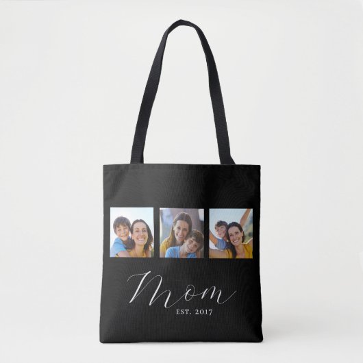 Mom Established Script Black 3 Photo Tote Bag Tasche (Vorderseite)