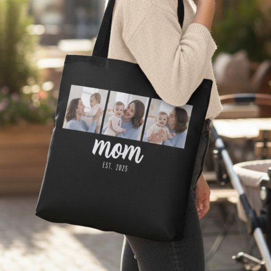 Mom Established Script Black 3 Photos Tasche