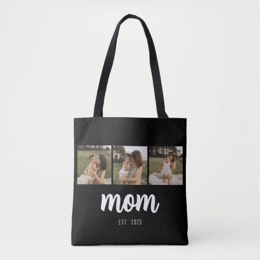 Mom Established Script Black 3 Photos Tote Bag Tasche (Vorderseite)